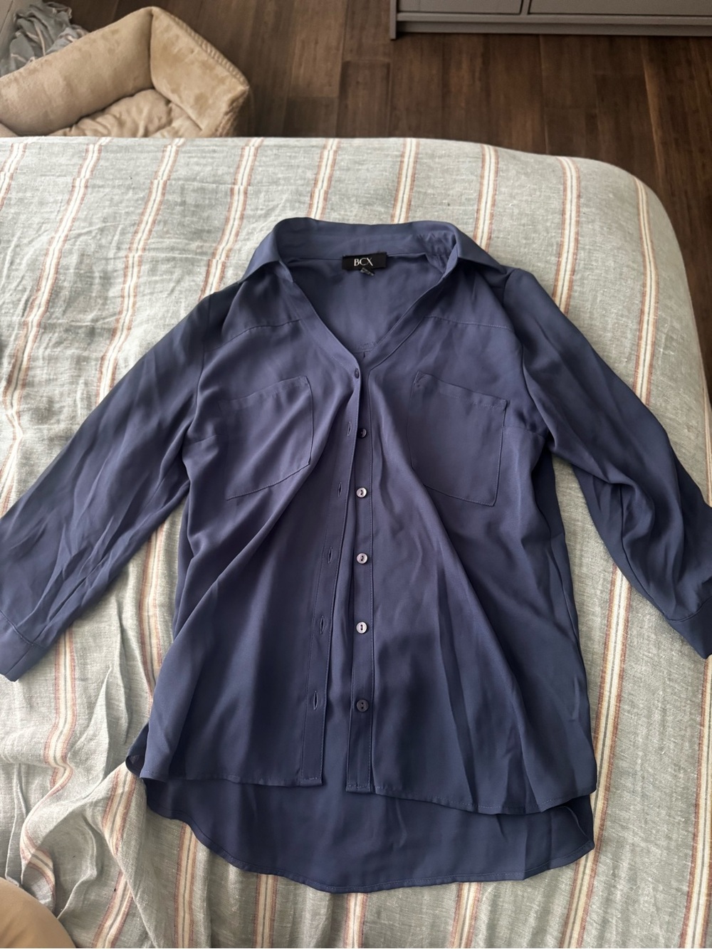 BCX Navy Button-Down Women’s Blouse